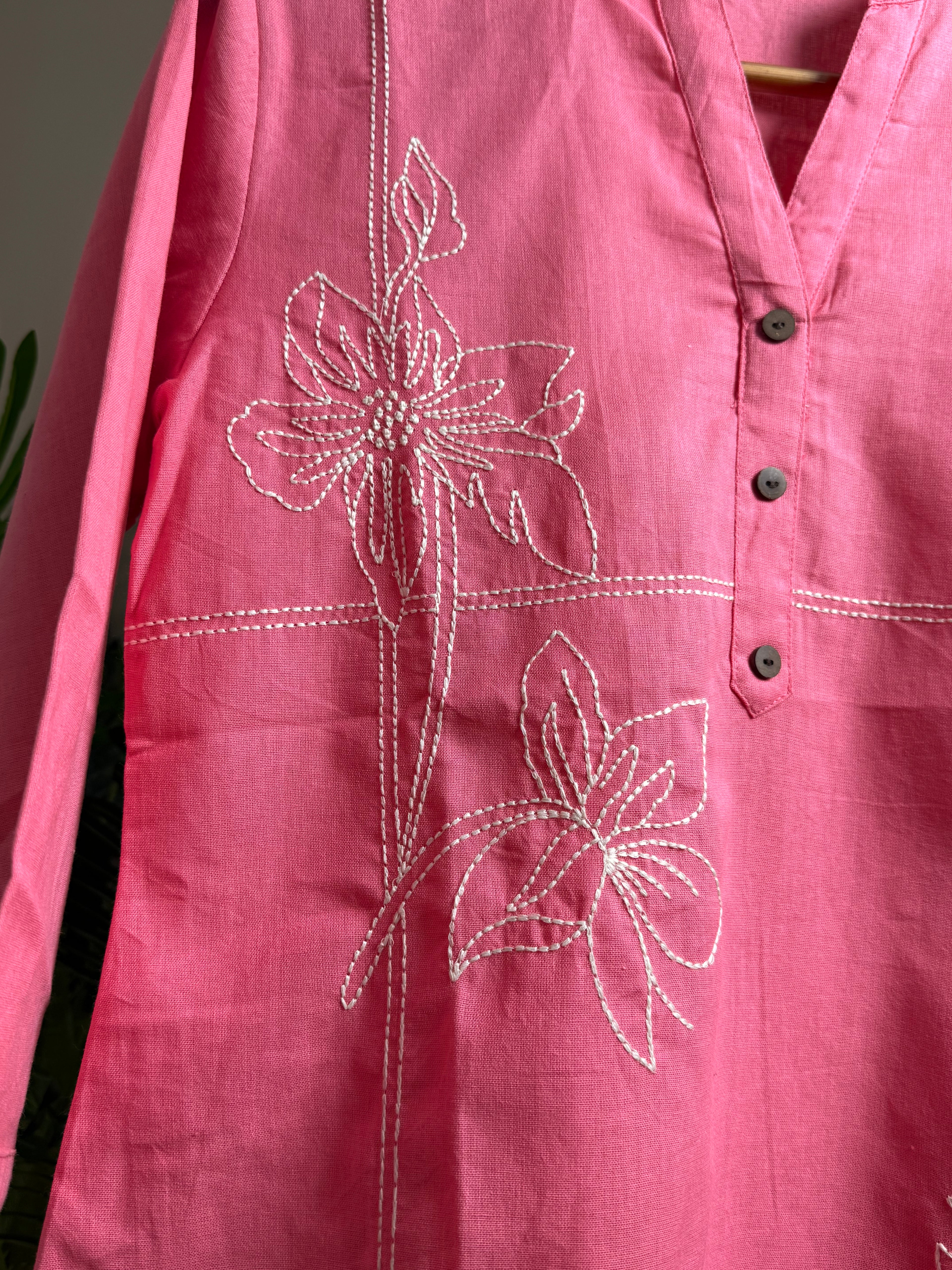 Blush Bloom Embroidered Short Kurti