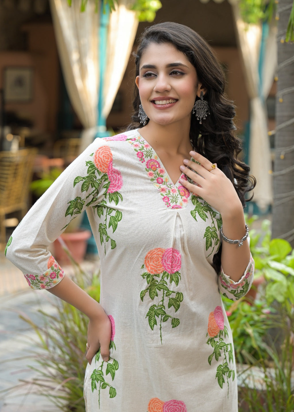 Rosy Bliss Off-White Cotton Kurta Set