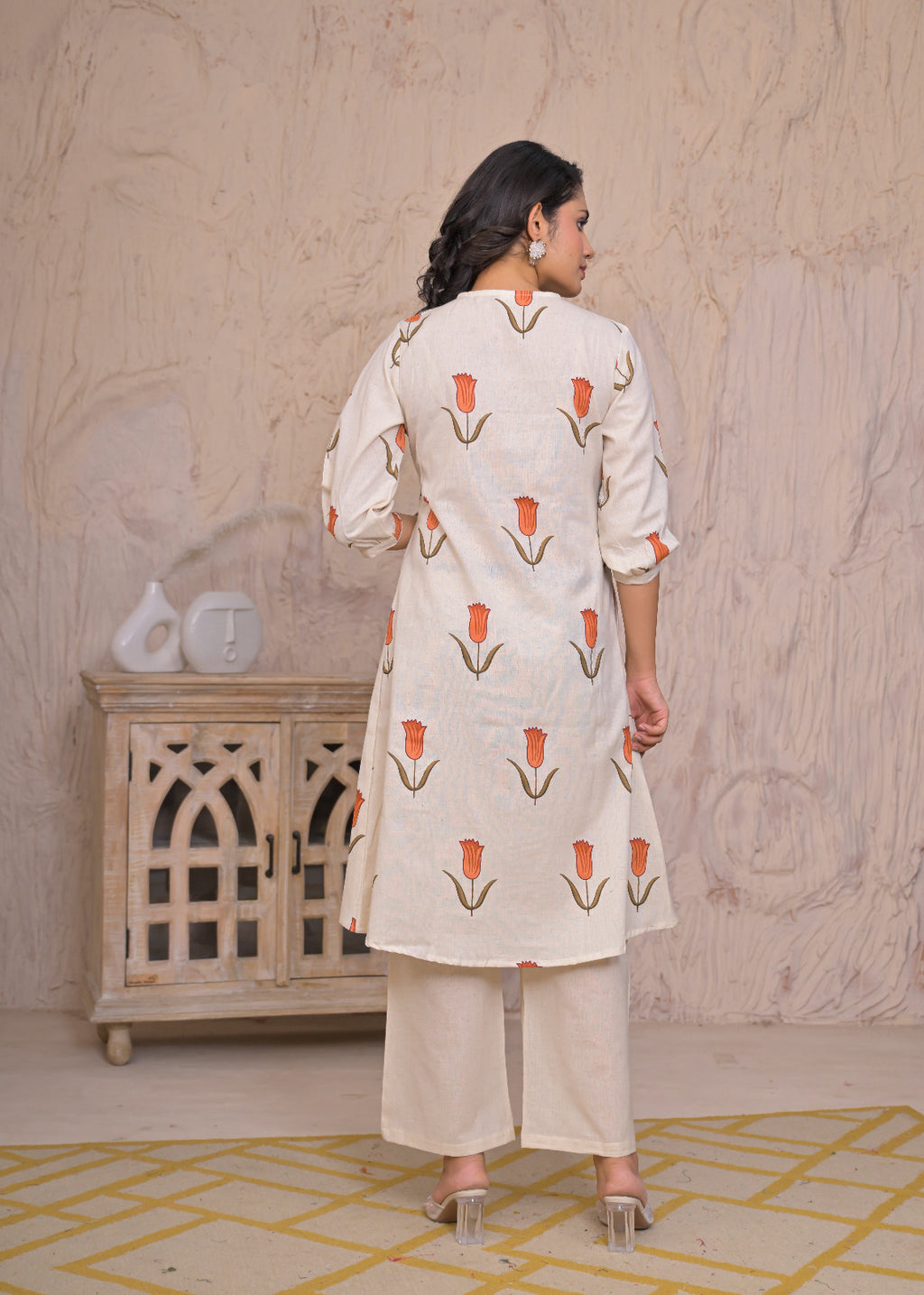 Tulip Grace Beige Cotton Kurta Set