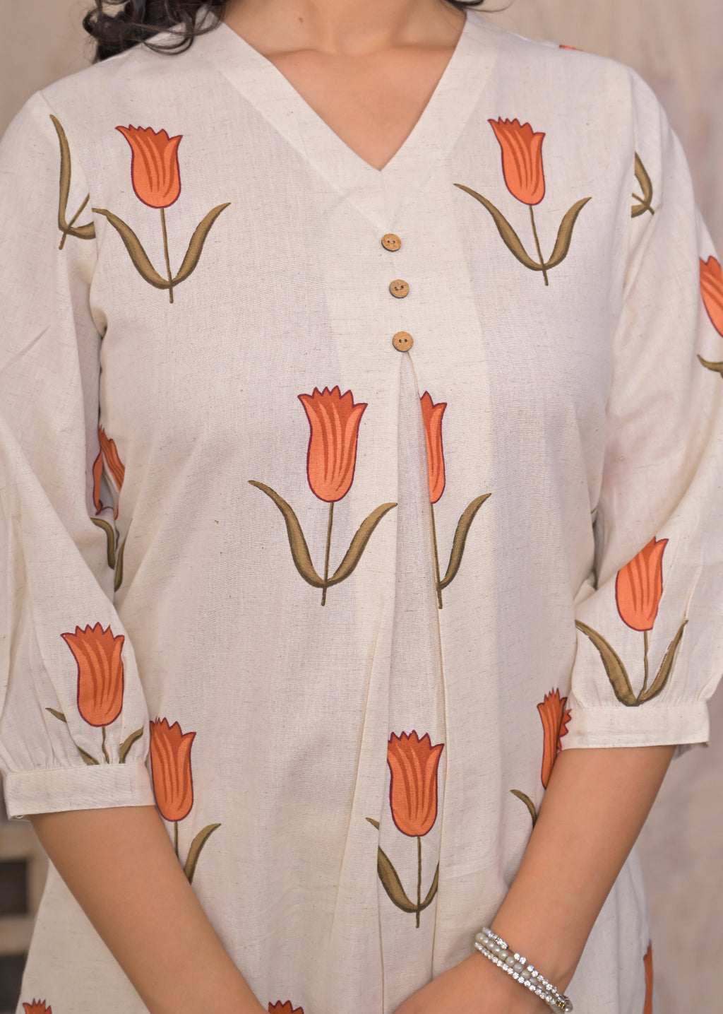 Tulip Grace Beige Cotton Kurta Set