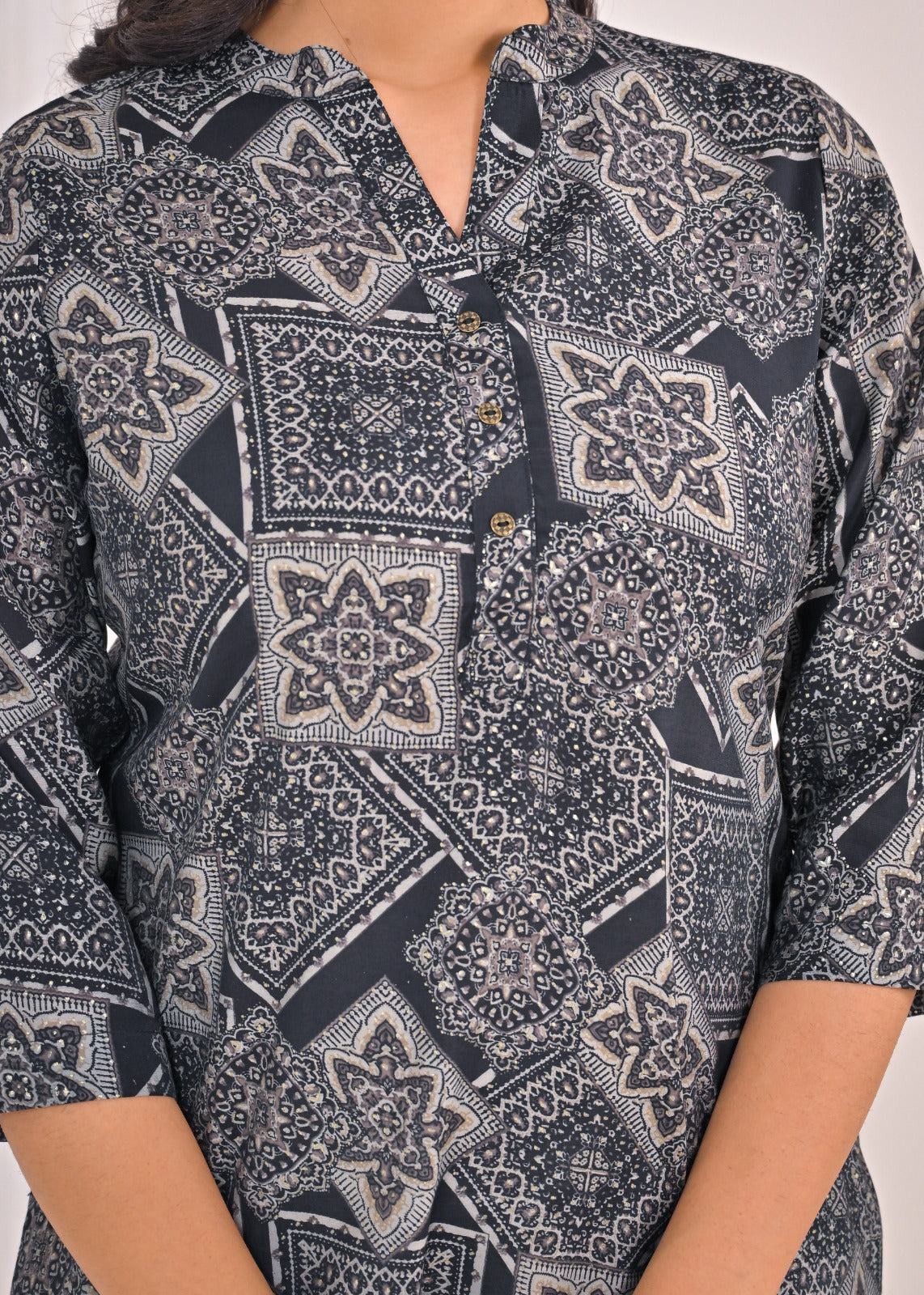 Black & Grey Geometric Short Kurti