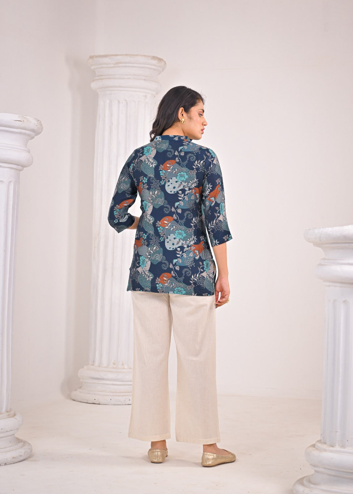 Teal Floral Short Kurti