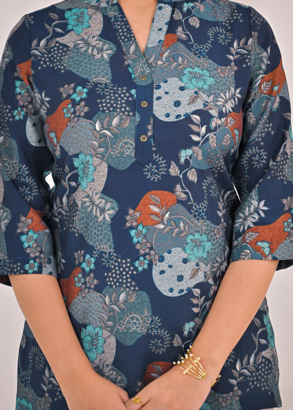 Teal Floral Short Kurti