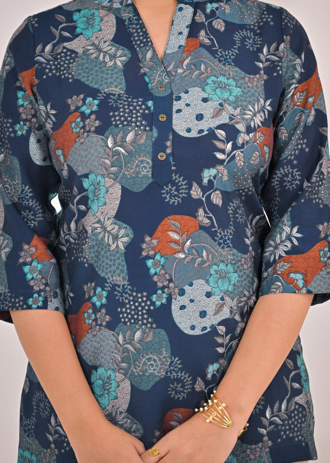 Teal Floral Short Kurti